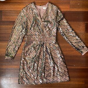 Ted Baker Sparkle Wrap Dress Party New Years Sparkle Sequin Striped Vneck Size 1